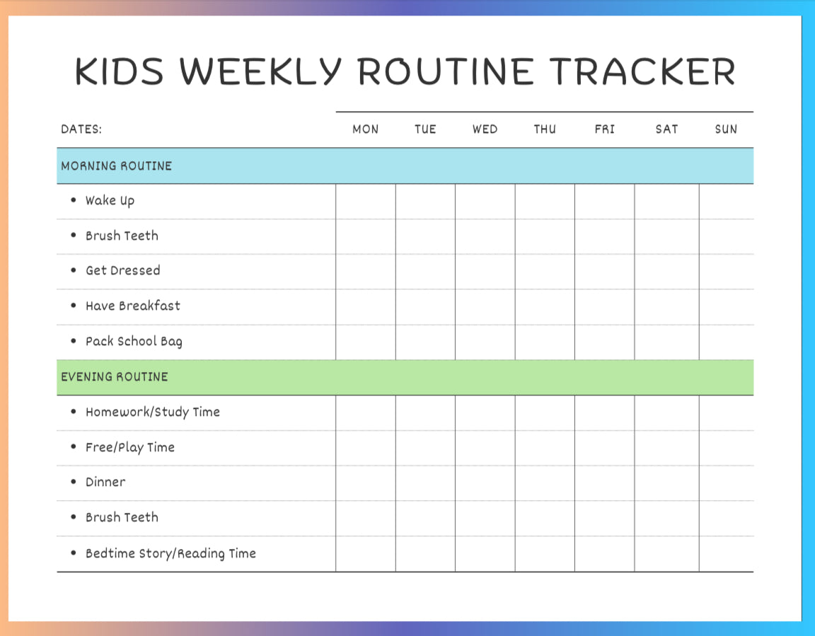 Kids’ Weekly Routine Tracker – Fun & Easy Way to Build Healthy Habits