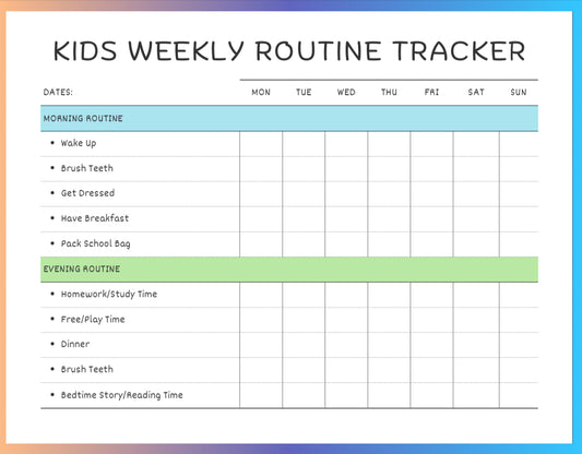 Kids’ Weekly Routine Tracker – Fun & Easy Way to Build Healthy Habits