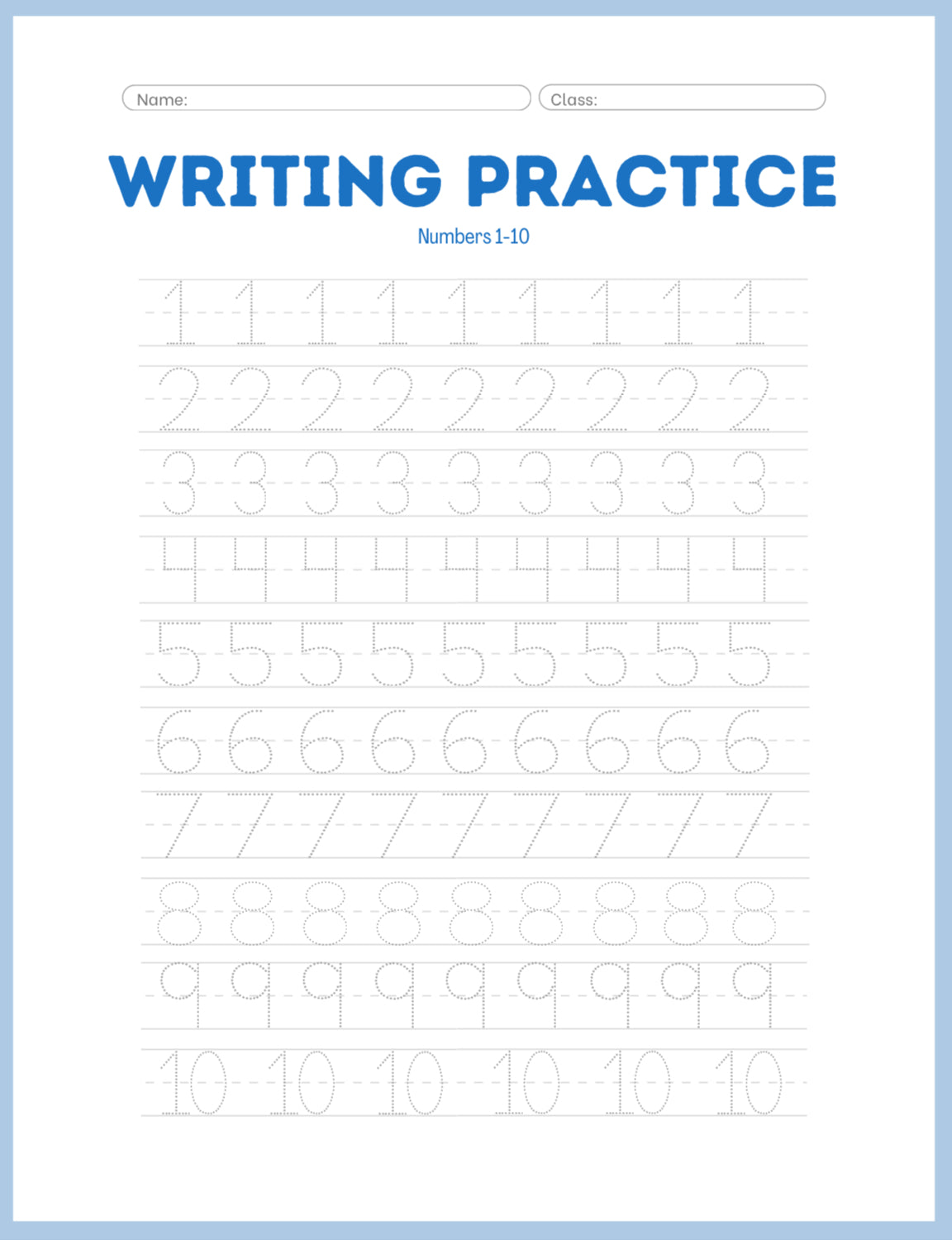 Number Writing Practice Worksheets (1-10) – Perfect for Early Learners